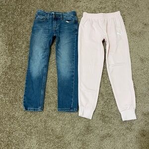 2pc Bundle Girls 8 10 Cat & Jack Denim Jeans & New Puma Jogger Pants